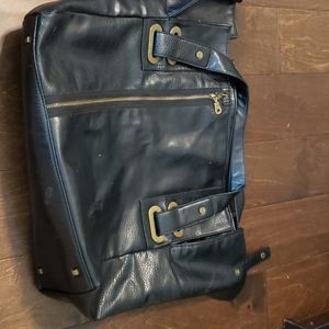Brown vegan leather messenger bag